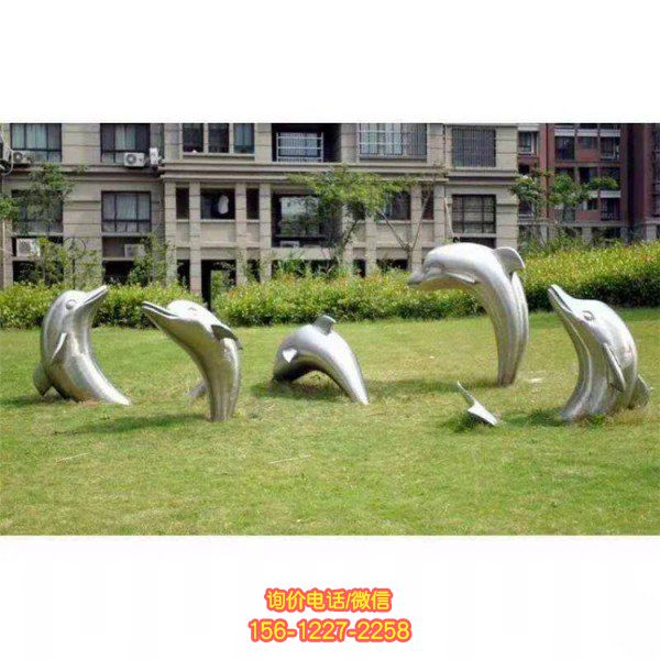小區園林擺放大型不銹鋼海豚動物模型雕塑