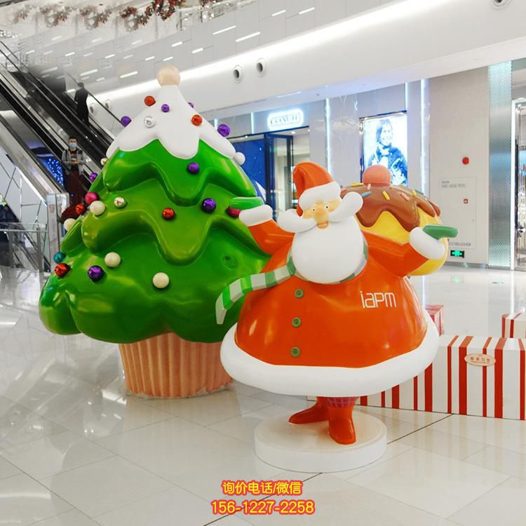 商場室內玻璃鋼彩繪卡通圣誕老人主題小品擺件