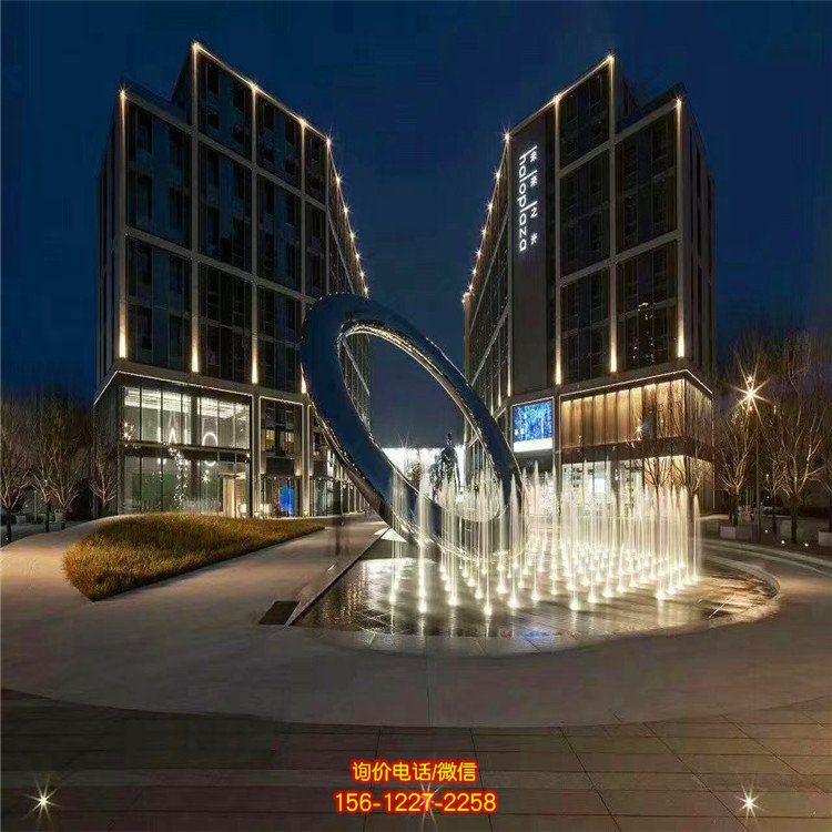 城市廣場不銹鋼水景噴泉圓環雕塑