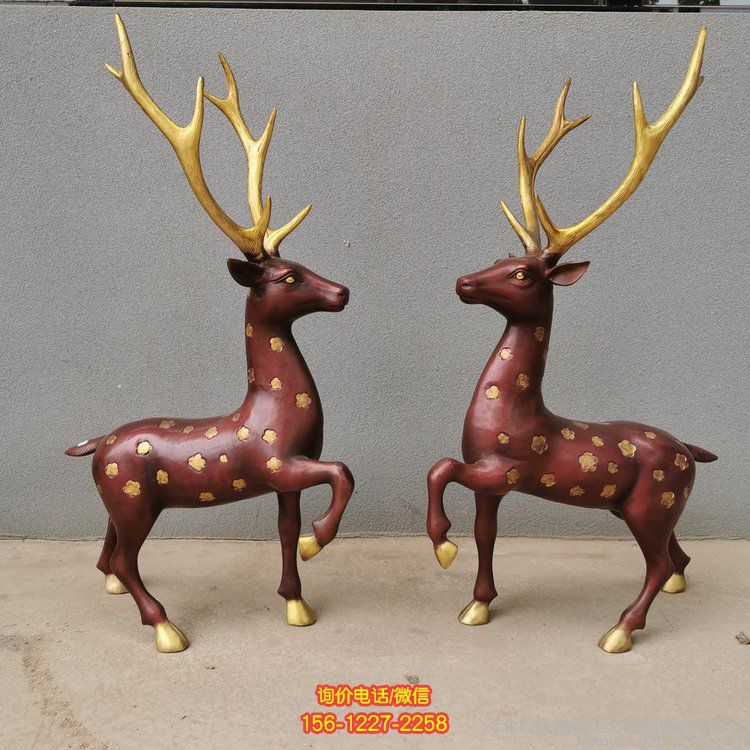 公園景區玻璃鋼彩繪別墅小區園林景觀擺件梅花鹿雕塑