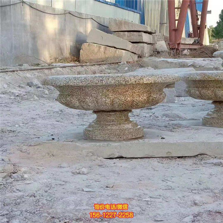 小區公園擺放黃銹石浮雕歐式花缽 花崗巖花盆