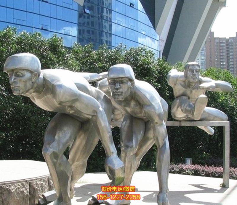 學(xué)校操場擺放拋光不銹鋼滑冰運(yùn)動人物雕塑