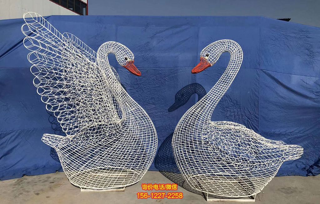 不銹鋼鏤空天鵝雕塑鐵藝戶外庭院美陳景觀金屬網格裝飾天鵝雕塑