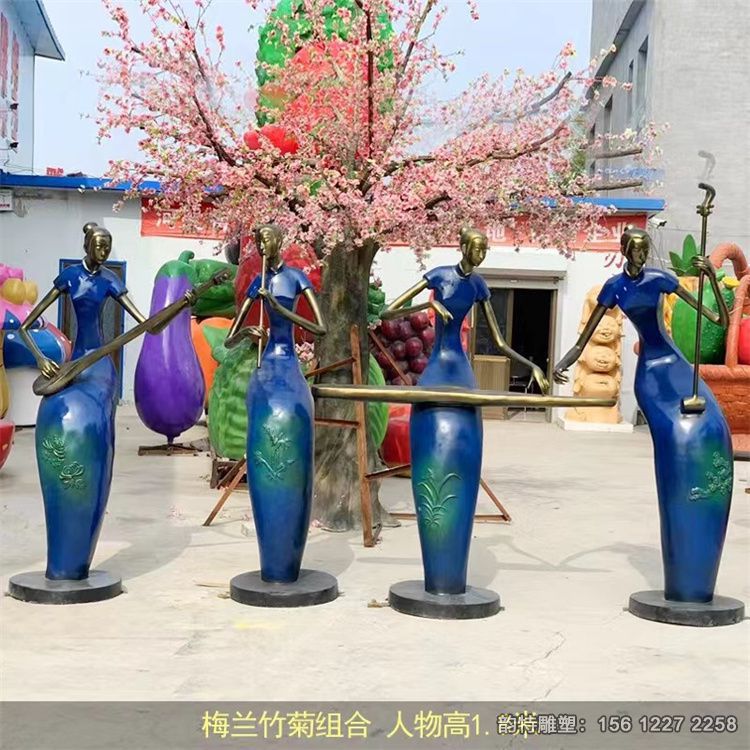 玻璃鋼吹拉彈唱雕塑，抽象音樂(lè)仕女雕塑