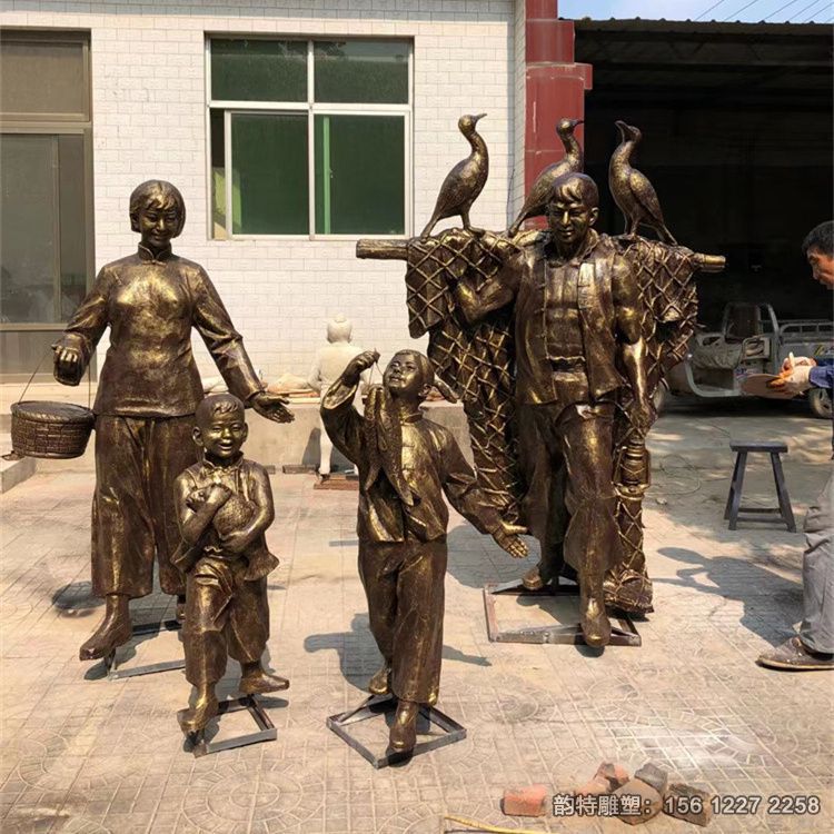 玻璃鋼捕魚人物雕塑，漁文化主題雕塑加工廠家