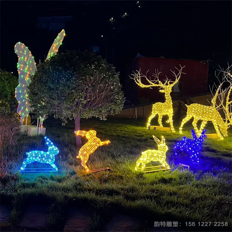 不銹鋼鏤空兔子雕塑定做，不銹鋼發光動物雕塑大全