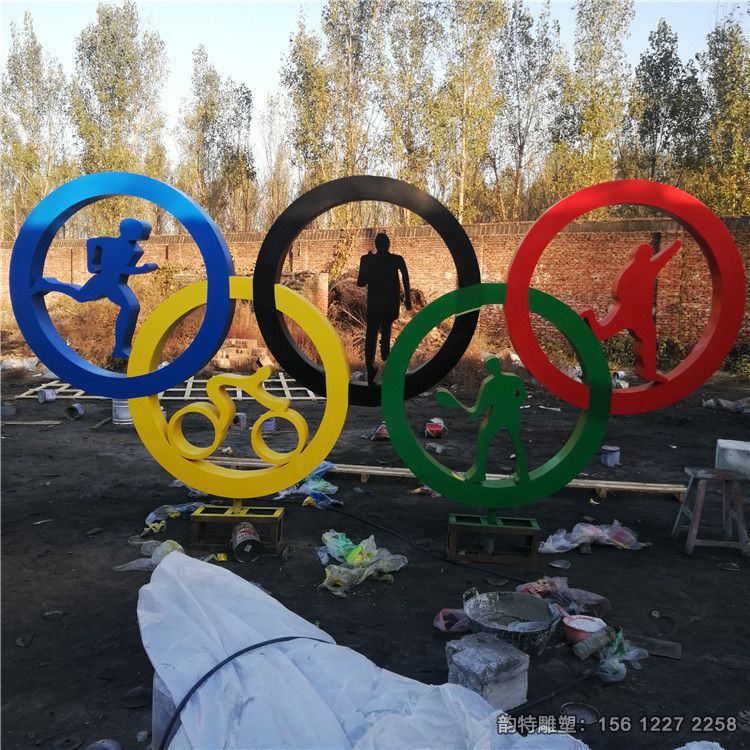 加工不銹鋼五環運動雕塑，定做體育運動主題雕塑