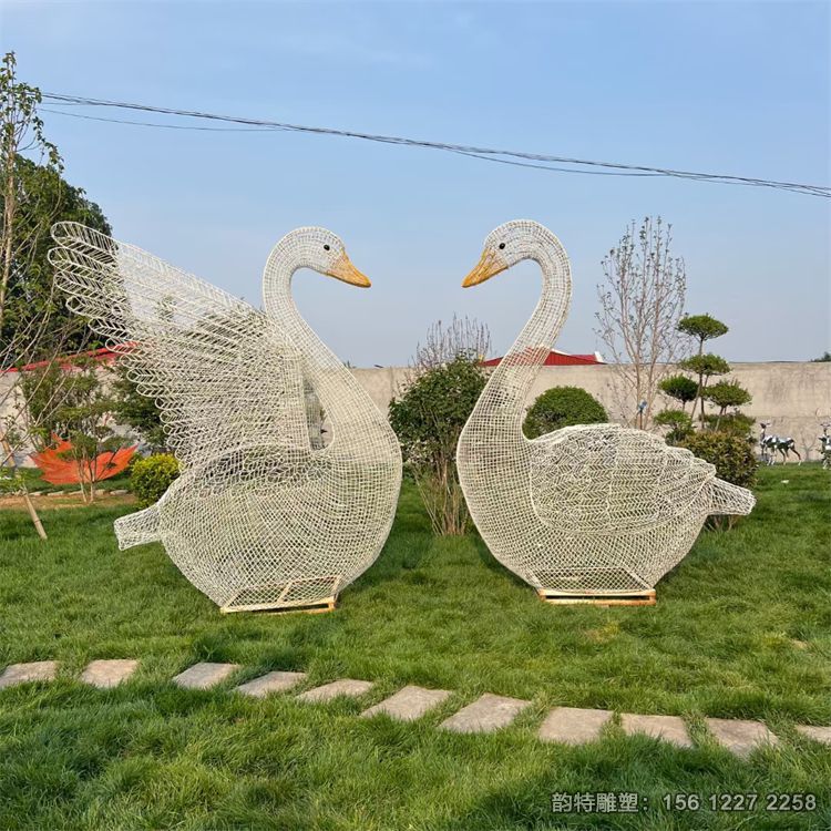 不銹鋼抽象天鵝雕塑，不銹鋼鏤空發光天鵝雕塑